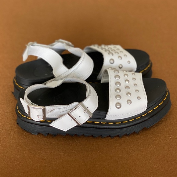 Dr. Martens Voss Leather Studded Sandals in White | Neon